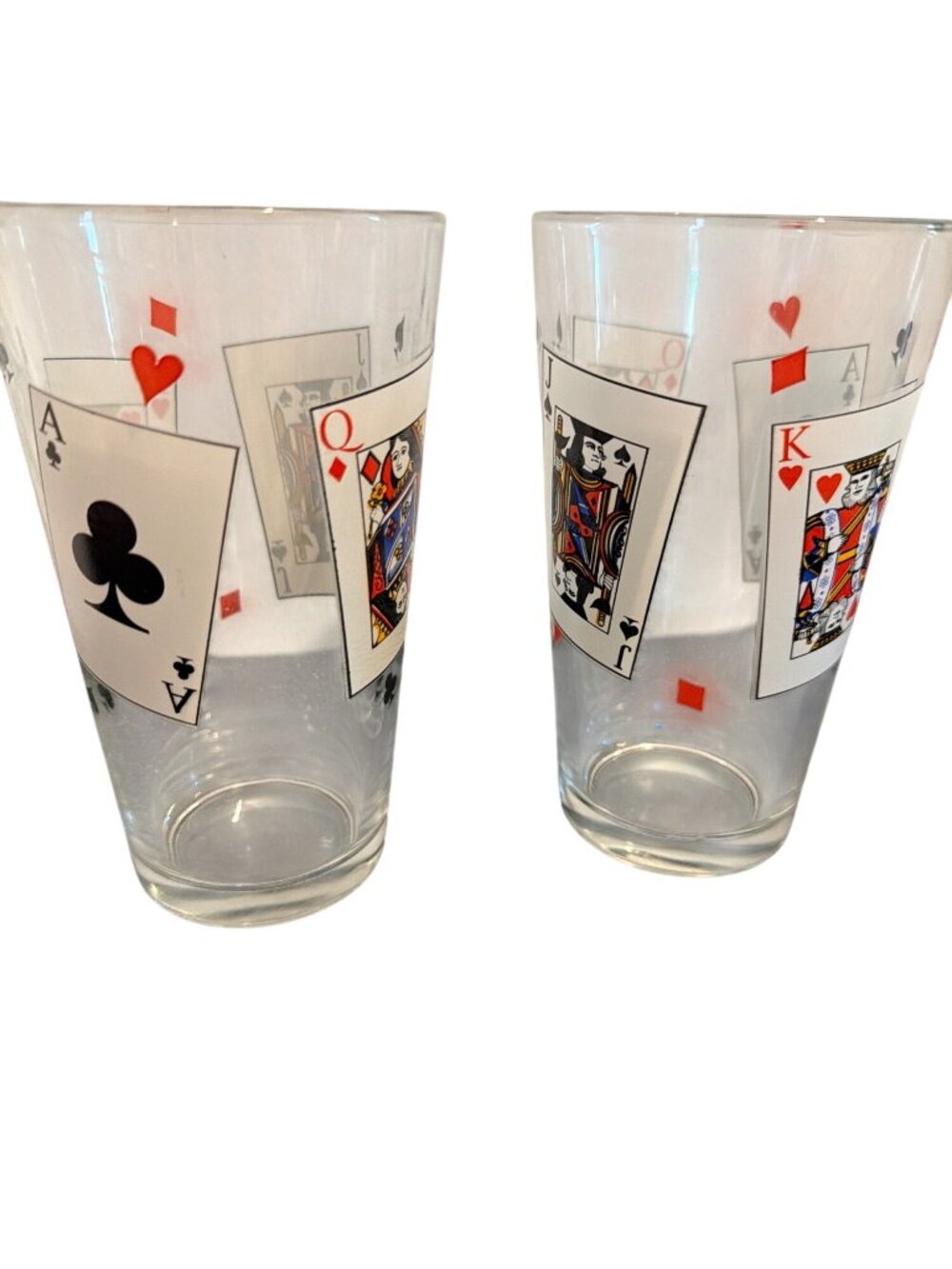 Set Of 2 Luminarc Playing Card Glass Tumblers High Ball Barware King Queen 6"